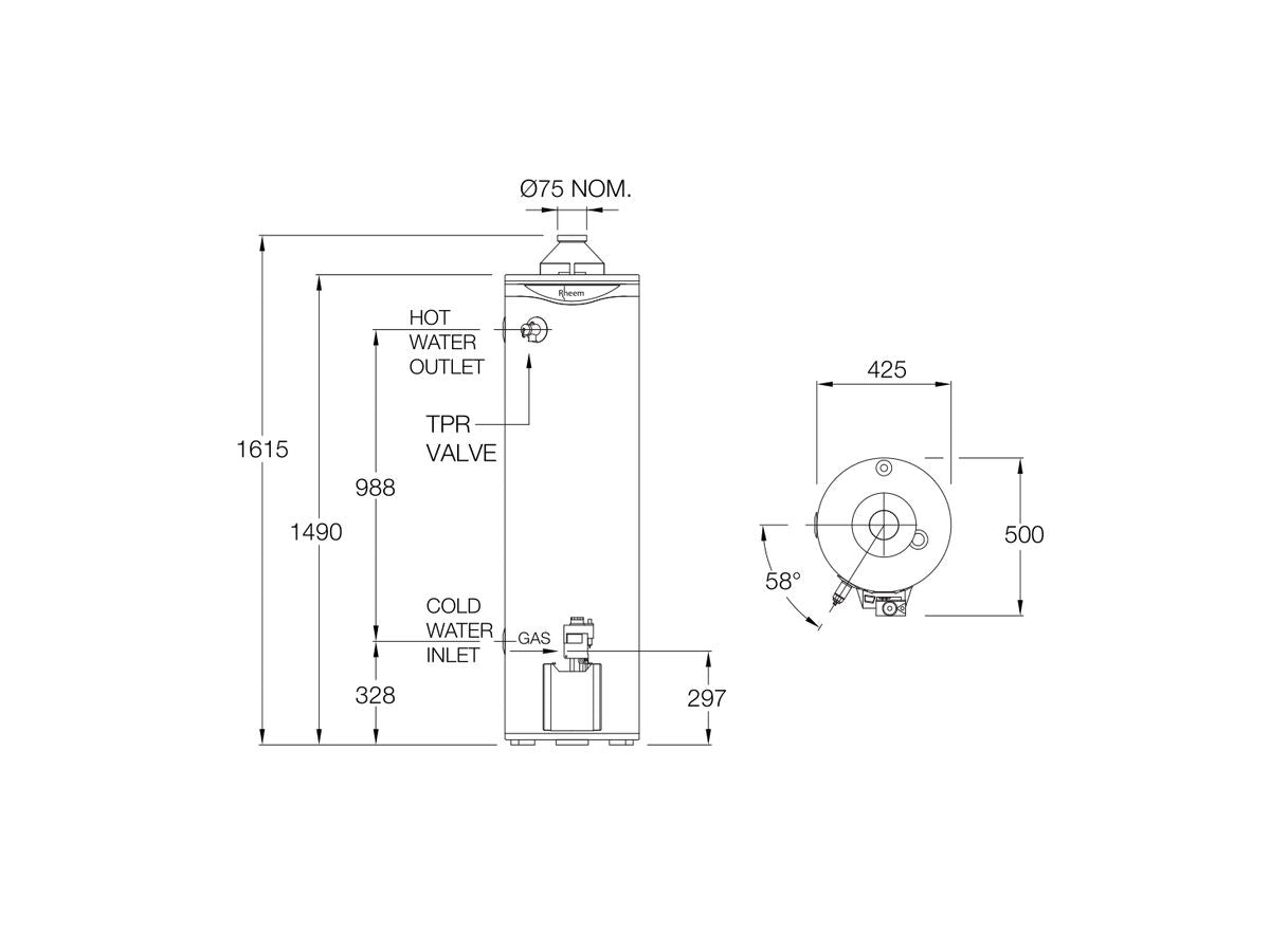 Rheem 135L 3 Star Internal Natural Gas Hot Water System