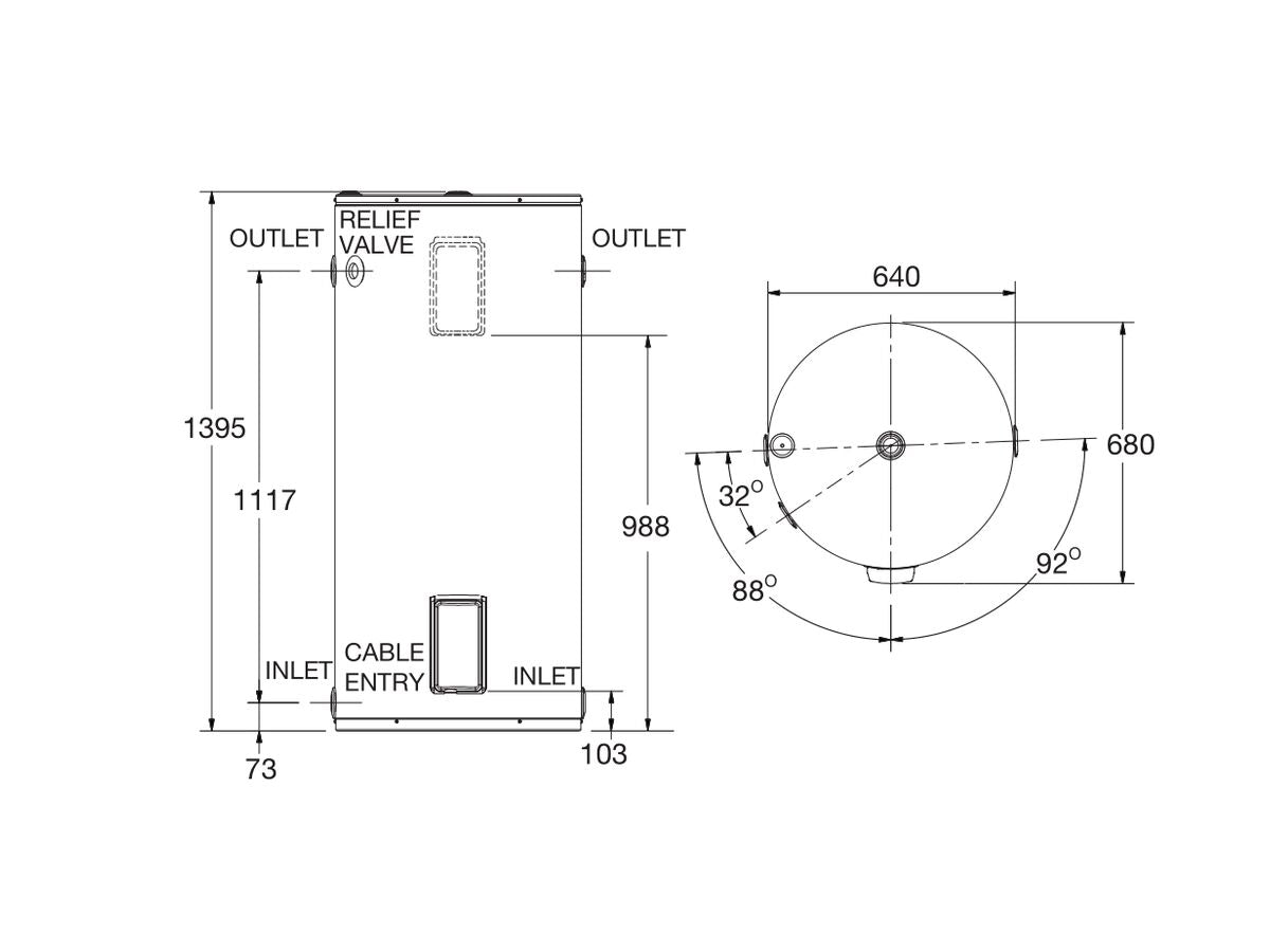 Rheem 250L 3.6kW Single Element Internal / External Electric Hot Water System